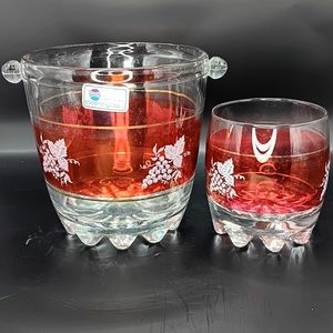 Vintage Ruby Glass Ice Bucket and Cup - Spa Lubiana Italy